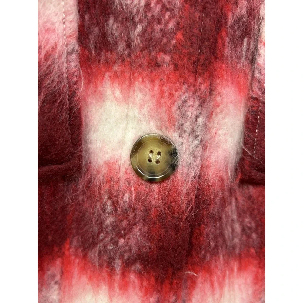 Time and Tru Jacket Womens Large Red White Plaid Button Up‎ Wool Blend Shacket